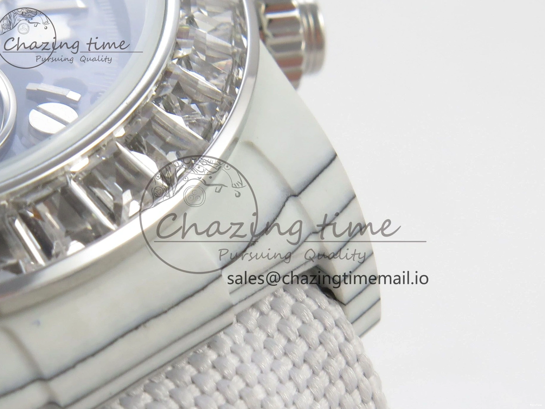 MiroTime 0110 Daytona Cosmograph White Carbon MPF Best Blaken Skeleton Dial on White Nylon Strap A FreshLook 314